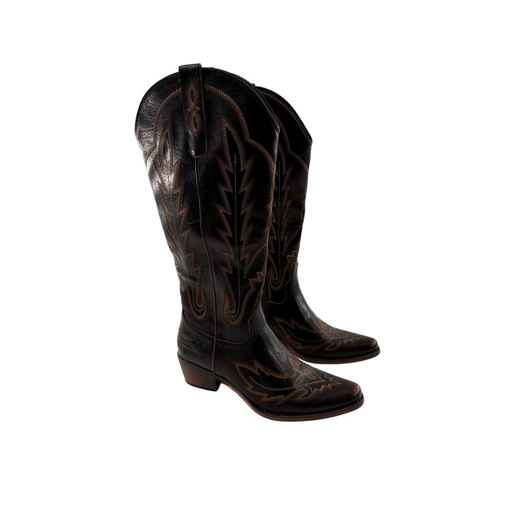 Red Top Women's Dark Brown Embroidered Classic Cowgirl The Rosemary Boots 10 - Picture 3 of 12